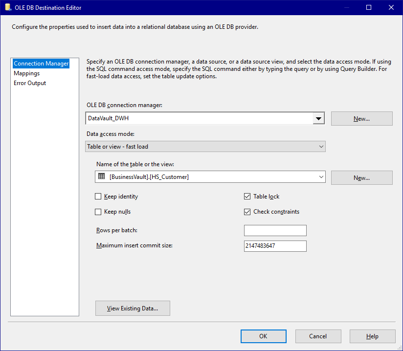 Output Destination Connection Manager