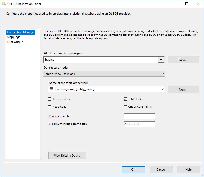 Template Destination Connection Manager